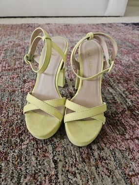 Lulu's Neon Yellow Crisscross Block Heel